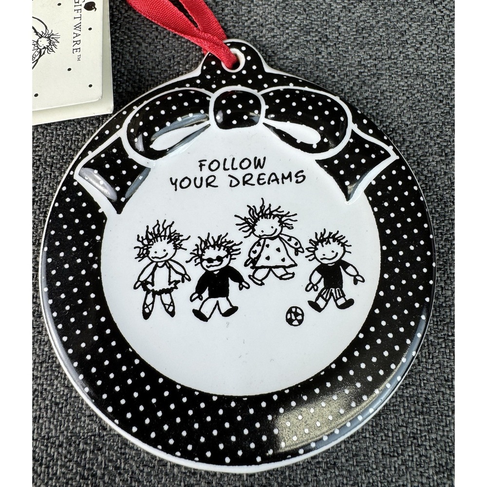 Papel Giftware Follow Your Dreams Round Black & White Ceramic Ornament